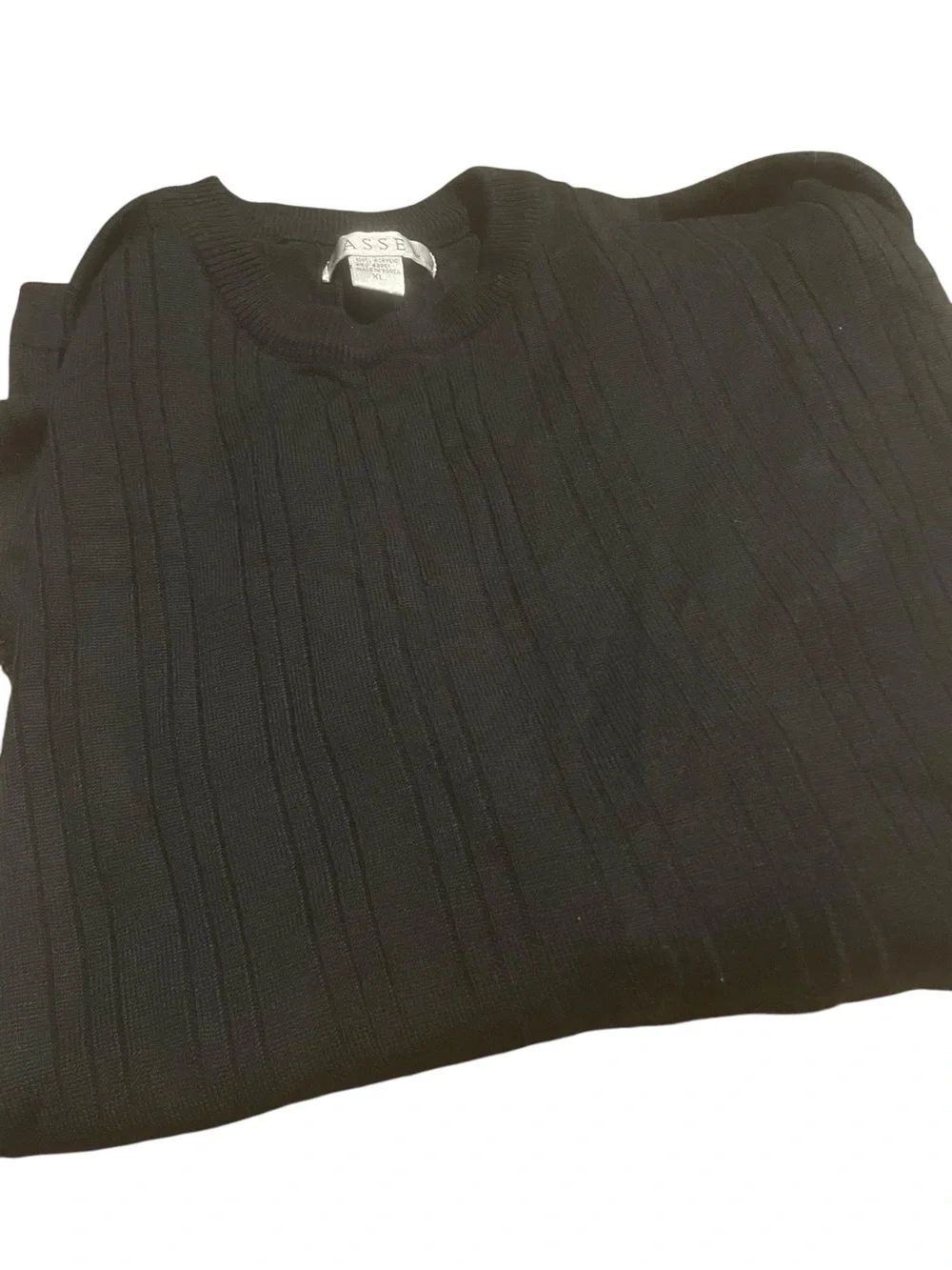 Cassel size XL Classic Black Ribbed Crewneck Sweater - Men
